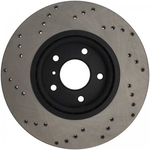 Nissan 350Z Brake Rotor (1) - Front Right - Stoptech - Drilled Sport - Black - `06-`09