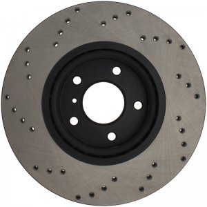 Nissan 350Z Brake Rotor (1) - Front Right - Stoptech - Drilled Sport - Black - `06-`09