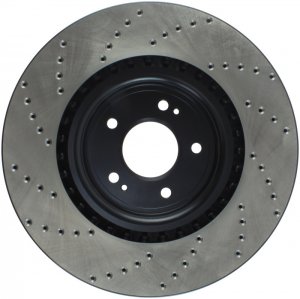 Mitsubishi Lancer Brake Rotor (1) - Front Left - Stoptech - Drilled - Black - `08-`16