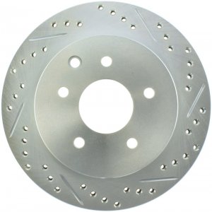 Nissan 350Z Brake Rotor (1) - Rear Left - Stoptech - Drilled and Slotted, Zinc Coated - Black - `03-`05