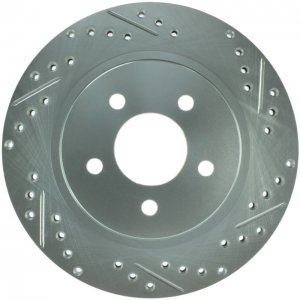 Ford Mustang Brake Rotor (1) - Rear Left - Stoptech - Slotted and Drilled, Select Sport - `05-`14