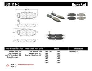 Subaru Forester Brake Pads - Rear - Stoptech - Sport - `09-`18