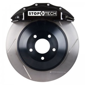 Dodge Challenger Brake Kit - Front - Stoptech - Slotted One-Piece Rotor, ST-60 Calipers - Black - `12-`16