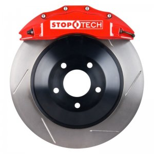 Dodge Challenger Brake Kit - Front - Stoptech - Slotted One-Piece Rotors + ST-60 Calipers - Red - `12-`16