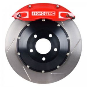 Nissan 350Z Brake Kit - Front - Stoptech - Slotted 332x32 Rotors + Street Performance Pads + ST-40 Calipers - Red - `06-`08