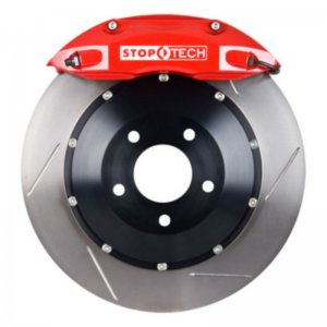Nissan 350Z Brake Kit - Rear - Stoptech - ST-41 Calipers + Drilled Two-Piece AeroRotors + StopTech Street Performance Pads - Red - 2009