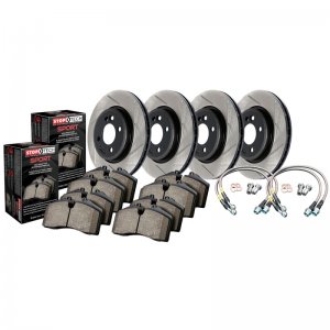 Chevrolet Corvette Brake Kit - Front + Rear - Stoptech - Slotted Rotors + Sport Pads + Stainless Steel Lines - Black E-Coated - `06-`11