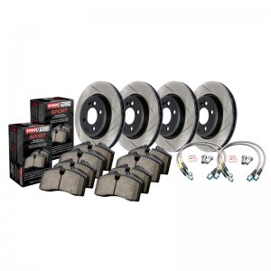 Dodge Challenger Brake Kit - Front + Rear - Stoptech - Slotted Rotors + Sport Pads + Stainless Steel Hoses - Black - 2013