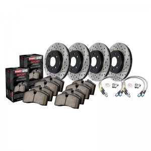 Dodge Challenger Brake Kit - Front + Rear - Stoptech - Slotted/Drilled Rotors + Sport Pads + Stainless Steel Hoses - `13-`15