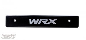 Subaru WRX License Plate Relocation - Turbo XS - Billet Aluminum, Machined WRX Logo - Black - `08-`14