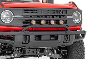 Ford Bronco Front Light Bar Mount - OE Modular Steel Bumper - 3.5" Round LED (Quad) | Black | Amber DRL Ford Bronco Front Light Bar Mount - OE Modular Steel Bumper - 3.5" Round LED (Quad) | Black | Amber DRL