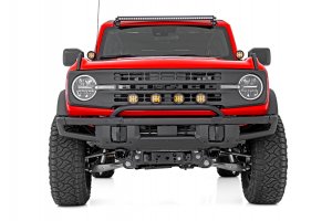 Ford Bronco Front Light Bar Mount - OE Modular Steel Bumper - 3.5" Round LED (Quad) | Black | Amber DRL Ford Bronco Front Light Bar Mount - OE Modular Steel Bumper - 3.5" Round LED (Quad) | Black | Amber DRL
