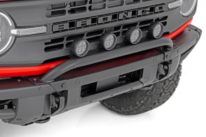 Ford Bronco Front Light Bar Mount - OE Modular Steel Bumper - 3.5" Round LED (Quad) | Black | Amber DRL Ford Bronco Front Light Bar Mount - OE Modular Steel Bumper - 3.5" Round LED (Quad) | Black | Amber DRL