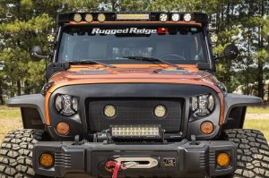 Jeep Wrangler JK Elite Headlight Guards - Rugged Ridge - Elite - Textured Black - `07-`18