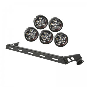 Jeep Wrangler JK Hood Mounted Light Bar Kit - Hood Mounted - Rugged Ridge - Textured Black, 5 Round LED Lights - Black - `07-`18