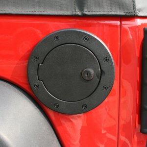 Jeep Wrangler JK Gas Cap Door - Rugged Ridge - Locking - Black - `07-`18