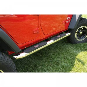 Jeep Wrangler JK Side Steps - Rugged Ridge - 4 in. Round - Stainless Steel - `07-`18