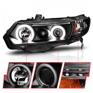 Honda Civic Projector Headlights - ANZO - W/ Halo, Clear Lens, CCFL - Black - `06-`11