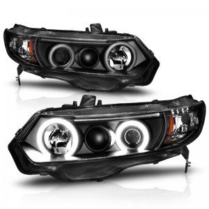 Honda Civic Projector Headlights - ANZO - W/ Halo, Clear Lens, CCFL - Black - `06-`11