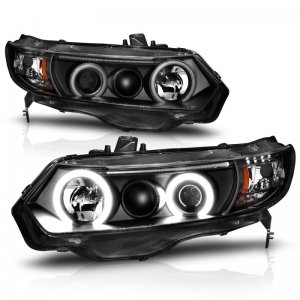 Honda Civic Projector Headlights - ANZO - W/ Halo, Clear Lens, CCFL - Black - `06-`11