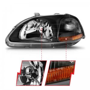 Honda Civic Crystal Headlights - ANZO - Clear Lens, Black Housing - Black - `96-`98