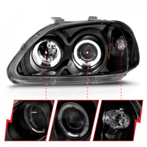 Honda Civic Projector Headlights - ANZO - w/ Halo - Black - `96-`98