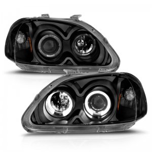 Honda Civic Projector Headlights - ANZO - w/ Halo - Black - `96-`98