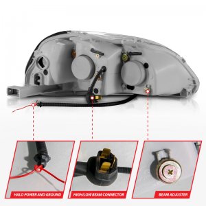 Honda Civic Projector Headlights - ANZO - w/ Halo - Black - `96-`98