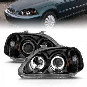 Honda Civic Projector Headlights - ANZO - w/ Halo - Black - `96-`98