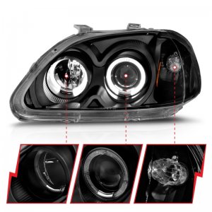 Honda Civic Projector Headlights - ANZO - w/ Halo - Black - `96-`98