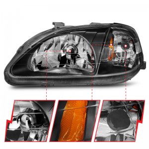 Honda Civic Crystal Headlights - ANZO - Clear Lens - Black - `99-`00