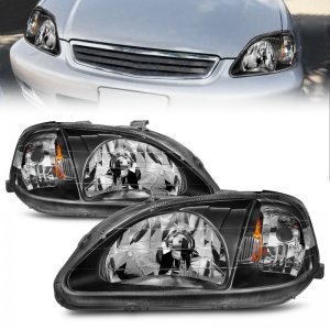 Honda Civic Crystal Headlights - ANZO - Clear Lens - Black - `99-`00