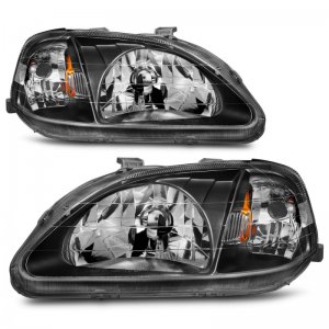 Honda Civic Crystal Headlights - ANZO - Clear Lens - Black - `99-`00