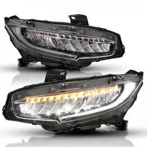 Honda Civic Projector Headlights - ANZO - Plank Style w/Sequential Turn Signal - Black w/Amber - `16-`17