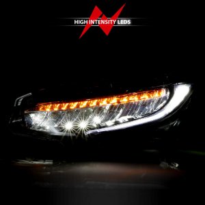 Honda Civic Projector Headlights - ANZO - Plank Style w/Sequential Turn Signal - Black w/Amber - `16-`17