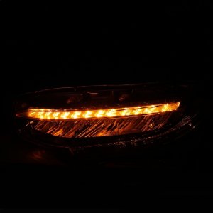Honda Civic Projector Headlights - ANZO - Plank Style w/Sequential Turn Signal - Black w/Amber - `16-`17
