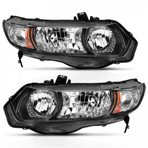 Honda Civic Crystal Headlight - ANZO - OE Replacement - Black Amber - `06-`09