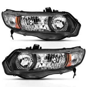 Honda Civic Crystal Headlight - ANZO - OE Replacement - Black Amber - `06-`09
