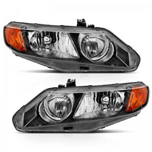 Honda Civic Crystal Headlights - ANZO - Black w/Amber - `06-`11