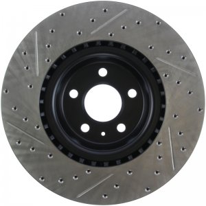 Porsche Macan Brake Rotor (1) - Front Left - Stoptech - Sport Drilled/Slotted - Black - `15-`20