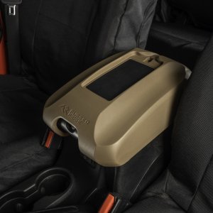 Jeep Wrangler JK Center Console Cover - Rugged Ridge - w/Phone Holder - Tan - `11-`18