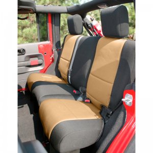 Jeep Wrangler JK Seat Cover - Rear - Rugged Ridge - Neoprene - Black w/Tan Inserts - `07-`18