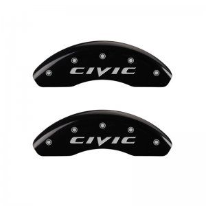 Honda Civic Caliper Covers - Front - MGP - 2 Logo, Silver Characters - Black - 2015