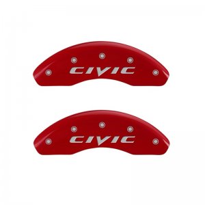 Honda Civic Brake Caliper Covers - Front - MGP - 2 Logo Engraved, Silver Characters - Red - 2015