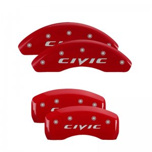 Honda Civic Caliper Covers - Front + Rear - MGP - 4 Logo, Engraved, Black Char - Yellow - 2008