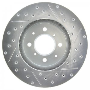 Honda Civic Brake Rotor (1) - Front Right - Stoptech - Slotted and Drilled - Zinc Coated - `90-`05