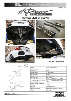 Honda Civic Performance Exhaust - HKS - Hi-Power Muffler - 2017
