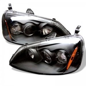 Honda Civic Headlights - SPYDER - LED Halo Amber Reflector - Black - `01-`03