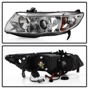 Honda Civic Headlights - SPYDER - Projector Headlights LED Halo - Chrome - `06-`08