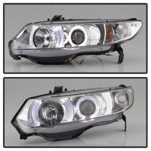 Honda Civic Headlights - SPYDER - Projector Headlights LED Halo - Chrome - `06-`08